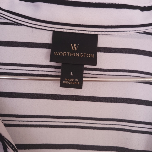 Worthington Flowy Sheer Striped Long Sleeve Blouse - Picture 3 of 4